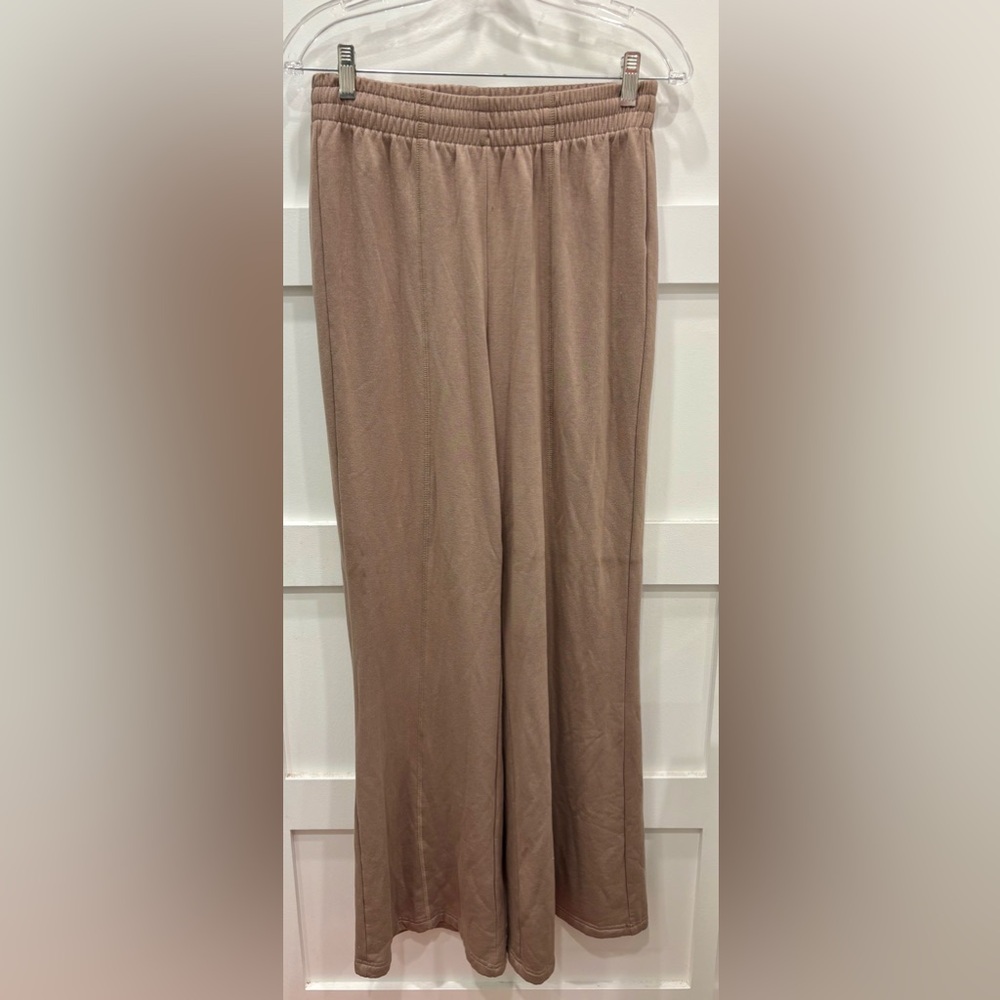 Neutral Elastic Waist Wide Leg Tan Athleisure Pants